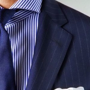 Jos A. Bank Pinstripe Navy Suit Tux Sz 46 RG